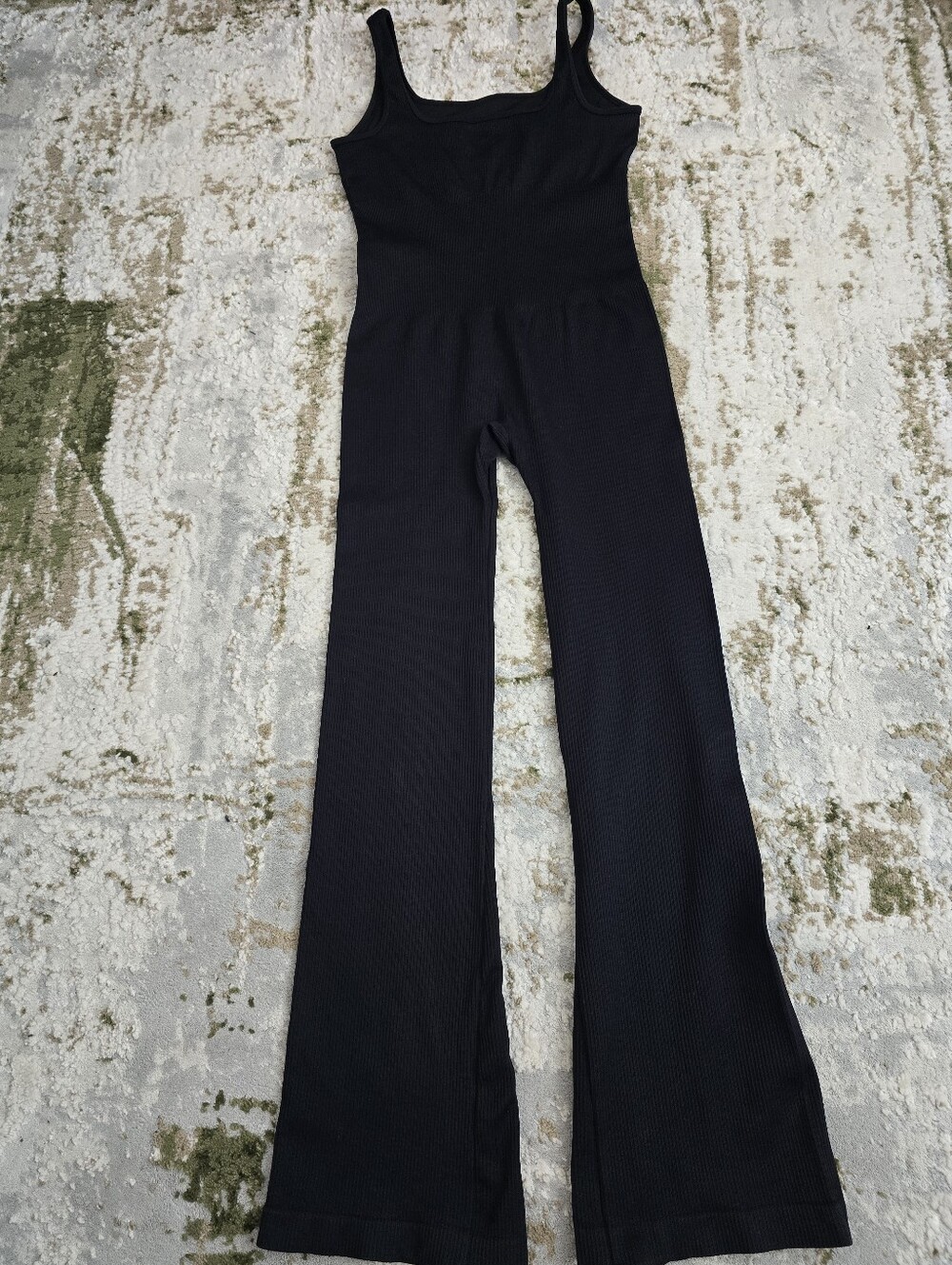 OQQ Black Sleeveless Ribbed Wide-Leg Jumpsuit Size L Soft